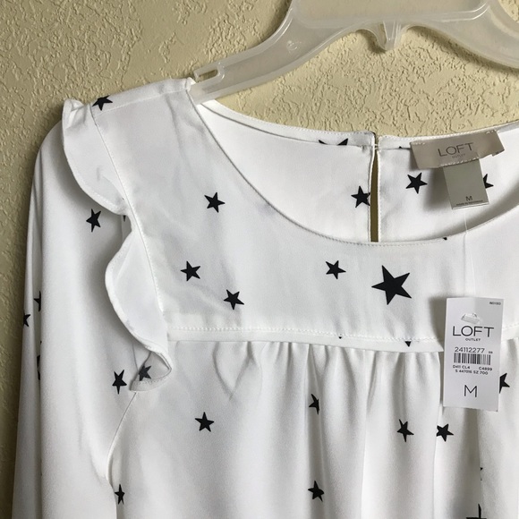 Loft Pull Over Blouse Stars and Shoulder Ruffles - Picture 3 of 7